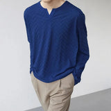 AIDASE  -  Men T Shirt Solid Color V Neck Long Sleeve Loose Fashion Casual Male Tee Tops Streetwear Korean Style Men Clothing S-5XL aidase-shop