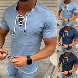 AIDASE  -  Jeans Shirt Jackets For Man Short Shirt Tops Male V Tassel Denim Solid Neck Sleeve Blouse Men рубашка мужская с длинным рукавом aidase-shop