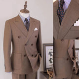 AIDASE  -  Kahaki Men's Suit 2 Pieces Blazer Pants Double Breasted Peaked Lapel Business Slim Fit Formal Work Wedding Groom Costume Homme aidase-shop