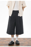 AIDASE  -  Men's Japanese Cityboy Cropped Wide Leg Suit Shorts Pleated Linen Texture 7/8 Length Casual Culottes Pants aidase-shop