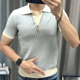 Aidase Summer Men Short Sleeve Polo Shirts High Quality Geometric Contrast Tee Tops Business Men Casual Lapel Splicing T-shirts aidase-shop
