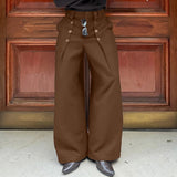 AIDASE  -  Men Pants Solid Color Button Joggers Loose Casual Straight Trousers Men Streetwear Fashion Male Long Pants S-5XL aidase-shop