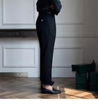 AIDASE  -  Seersucker Naples Suit Trousers Mens British Stylish High-waisted Belt Design Straight Pants Summer Slim Business Casual Pants aidase-shop