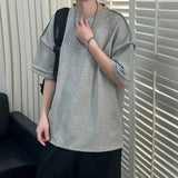 AIDASE  -  Fashion Men T-shirt Personality Three-dimensional Design Round Neck Short Sleeve Solid Color Loose Casual Male Tees