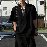 AIDASE  -  Men Shirt Lapel Short Sleeve Patchwork Lace Up Casual Men Clothing Streetwear Korean Style Summer Fashion Male Tops aidase-shop