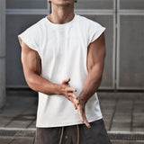AIDASE  -  Muscular Men's Loose Vest All Cotton Moisture Wicking Sweat Sports Casual Running Basketball Training Shirt Solid Color aidase-shop