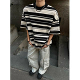 AIDASE  -  Men Black White Stripe Tshirt Man Loose Fit O Neck Casual Streetwear Fashion Soft Cotton Relaxed Summer Tee Shirt Striped Top aidase-shop