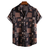 AIDASE  -  Roll-Up Sleeves Men'S Shirt With Pocket Casual Men'S Loose Lapel Print Color Contrast Ethnic Short Sleeve Roupas Masculinas aidase-shop
