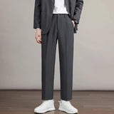 AIDASE  -  Men's High Waist Pleated Straight Suit Pants Draped Ankle Length Casual Dress Trousers Black aidase-shop