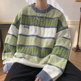 Aidase American style individual striped lazy knit sweater casual sweater autumn and winter trend retro high-end loose top harajuku y2k aidase-shop