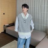 Aidase Black White V Neck Sleeveless Waistcoat Knit Sweater Male Vest Graphic Men's Clothing Casual Tops Wholesale Trend Sheap