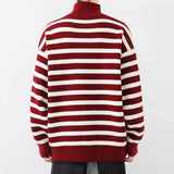 AIDASE  -  Vintage Buttoned Turtleneck Knit Tops Mens Sweaters Fall Winter Casual Long Sleeve Knitted Jumpers Men Fashion Striped Sweater aidase-shop