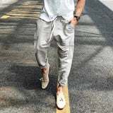 AIDASE  -  Men's Striped Linen Blend Harem Pants Elastic Waist Drawstring Casual Trousers aidase-shop