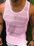 AIDASE  -  New Fashion Solid Vest For Men Summer Sexy  Hollow Out Lace Tank Top Casual O-Neck Sleeveless Tops Pullover Mens Streetwear aidase-shop