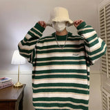 Aidase Lazy Retro Striped Sweater Men Women Autumn Winter Thick Knit Casual Embroidered Knit Pullover Sweater Jacket Couple aidase-shop