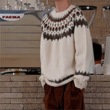 AIDASE  -  Fair Isle Jacquard Sweater For Men And Women Retro Baggy Printed Crewneck Knit Pullovers Korean Fashion Y2K Streetwear Jumpers aidase-shop