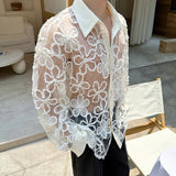 AIDASE  -  New Male Shirt Three-Dimensional Lace Flower Long-Sleeved Shirts Personality Slightly Transparent Trendy Men's Tops 21E7032 aidase-shop