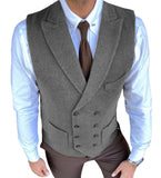 Aidase Men's Vest Casual Double Breasted Suit Vest Herringbone Pattern Notch Lapel Waistcoat for Groomsmen for Men Vest aidase-shop