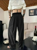 AIDASE  -  Loose Wide Leg Pants for Men Casual Fashion Urban Style Polyester Fabric Four Seasons Suitable Pure Color Micro Stretch aidase-shop