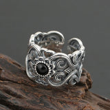 AIDASE  -  Retro Mongolian Flower Pattern Ring For Men Women Silver Color Gothic Adjustable Ring Handmade Unisex Jewelry Accessories Gift