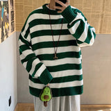 AIDASE  -  Classic Vintage Striped Sweater Men's Casual Japanese Trendy Red White Pullover Loose Round Neck Couple's Jumper Street Kintwear aidase-shop