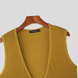 AIDASE  -  Men Tank Tops Knitted Deep V Neck Sleeveless Male Vests Summer Streetwear 2025 Solid Color Sexy Fashion Men Clothing aidase-shop