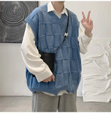 Aidase Spring Autumn Fashion Solid Casual Pullover Tess Vest Men Loose Knitted Top Student Preppy Style Sweater Gentle Retro Patchwork aidase-shop