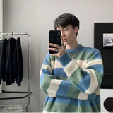 Aidase Warm Knitwear Thick Striped Men's Knit Sweater Fleeced Crewneck Round Collar Pullovers Male Vintage Long Sleeve Streetwear aidase-shop