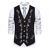 AIDASE  -  Retro Pattern Embroidery Corduroy Vest Coat Men Spring Fashionable Button-up V Neck Waistcoats Mens Casual Sleeveless Cardigans aidase-shop