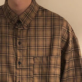 Aidase Spring Clothing Men's Casual Japanese Plaid Shirt Vintage Streetwear Turn Down Collar Button Long-sleeved Check Tops Stylish aidase-shop