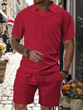 AIDASE  -  Summer New Men's Casual Sportswear Polo Shirt With A Lapel, Men's Short-sleeved Shirt And Shorts, Jacquard Texture Suit aidase-shop