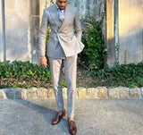 Aidase Light Gray Men Suits 2 Pieces Blazer Pants Double Breasted Tuxedo Slim Fit Business Wedding Formal Work Causal Tailored aidase-shop