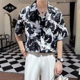 AIDASE  -  Ink Thin Ice Silk Short-sleeved Shirt for Men's Trendy Brand Design High-end and Relaxed aidase-shop