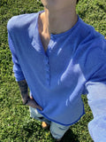 AIDASE  -  Blue Long Sleeve T-Shirt Button up Loose Base Layer Shirt for Men And Women Korean Design Spring Autumn Season Fashionable Ur... aidase-shop