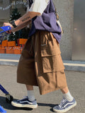 AIDASE  -  Japanese Streetwear Beige Cargo Capri Pants Women Harajuku Hippie Pockets Oversize Wide Leg Trousers Jogging Summer aidase-shop