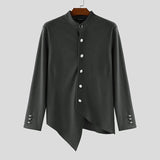 AIDASE  -  Men Jackets Solid Color Stand Collar Long Sleeve Button Irregular Coats Men Streetwear 2025 Fashion Casual Male Jackets aidase-shop