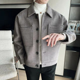 Aidase British Style Winter Short Woolen Coat Men Warm Fashion Pocket Casual Cloth Jacket Men Streetwear Loose Woolen Coat S-3XL aidase-shop