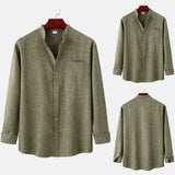 AIDASE  -  Loose Wrinkle-Free Men'S Streetwear Shirt Male Summer Casual Solid Shirt Long Sleeve Stand Shirt Blouse Tops Ropa De Hombre aidase-shop