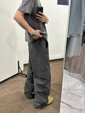AIDASE  -  American Style Men's Casual Pants Oversized Plaid Scimitar Design Wide-Leg Trousers Simple Solid Color Clothing 21E6845 aidase-shop