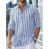 AIDASE  -  Men's Long Sleeve Striped Button Down Shirt New Fashion Casual Turn Down Collar Top aidase-shop