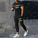 AIDASE  -  Summer Male Loose Casual Printing T-shirt Elastic Waist Pants Set Men Short Sleeve Street Style Pullover Tee Sweatpants Homme aidase-shop