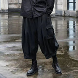 AIDASE  -  Men's Black Oversized Cargo Harem Pants - Multi-Pocket Dark Techwear Style aidase-shop