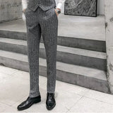 AIDASE  -  Men Striped Trousers, Fashion Slim Suit Pants, Office Casual Plaid Pant, Asian Size 29-38, Gray,Black,Dark Blue aidase-shop