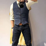 Aidase V Neck Men's Suits Vest Casual Classic Formal Business Herringbone Tweed Slim Fit Waistcoat For Wedding Groomsmen aidase-shop