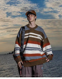 AIDASE  -  Winter Men's Retro O-neck Sweater with Contrasting Stripes Casual Loose Pullover Sweater for Teenagers Preppy Striped Cardigan aidase-shop