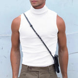 Aidase Fashion Sleeveless High Neck Tank Top for Men's New Casual Solid Color Ribbed Tank Top Fashion Slim Fit Top aidase-shop