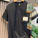 Aidase Men's Summer New Round Neck Pullover Fashion and Elegant Casual T-shirt Printed Pocket Panel Supple Versatile Short Sleeve Tops