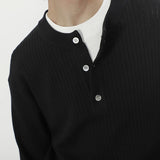 AIDASE  -  Casual Buttoned Crew Neck Knit Jumper Tops Men Vintage Knitting Sweaters Trendy Mens Autumn Long Sleeve Solid Color Sweater aidase-shop