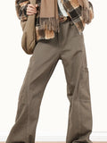 Aidase  Vintage Cargo Pants For Men Cleanfit Style Straight Trousers High Street Retro Maillard Brown Multiple Pockets Casual Pants