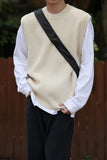 AIDASE  -  Autumn New Round Neck Sweater Vest for Men Korean Fashion Design Loose Casual Solid Color Knitted Sweater Vest Men and Women aidase-shop